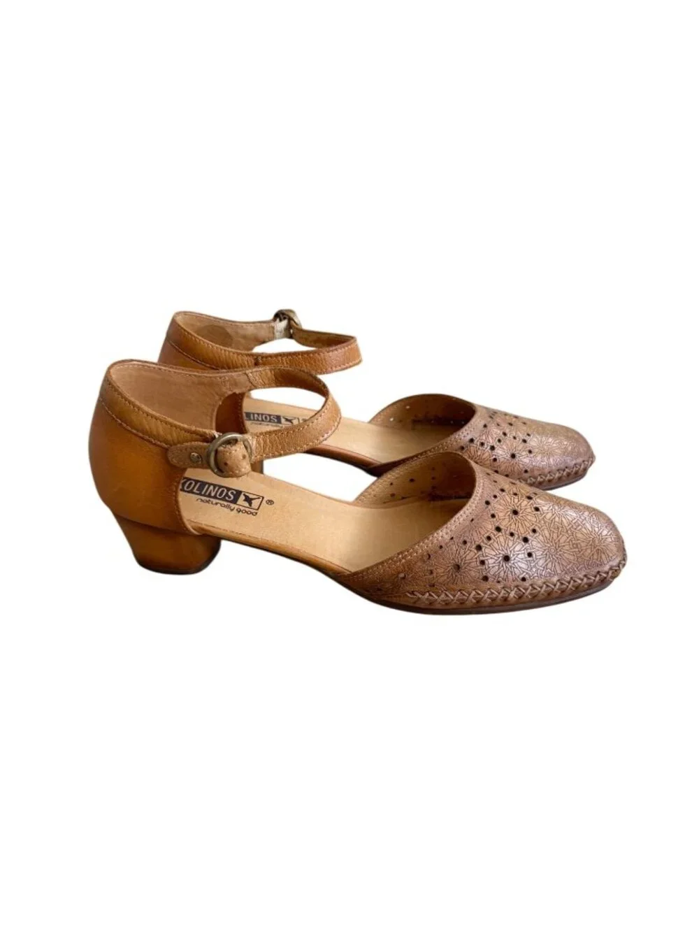 PIKOLINOS Tan Floral Cutout Heels Sandals Size 38 / US 8